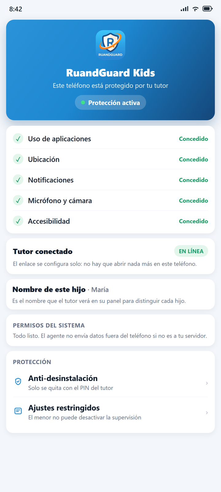 Agente del menor con los permisos concedidos