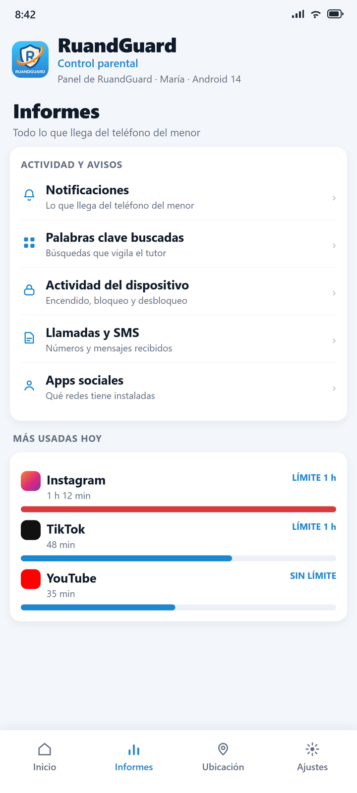 Informes: notificaciones, búsquedas y apps más usadas