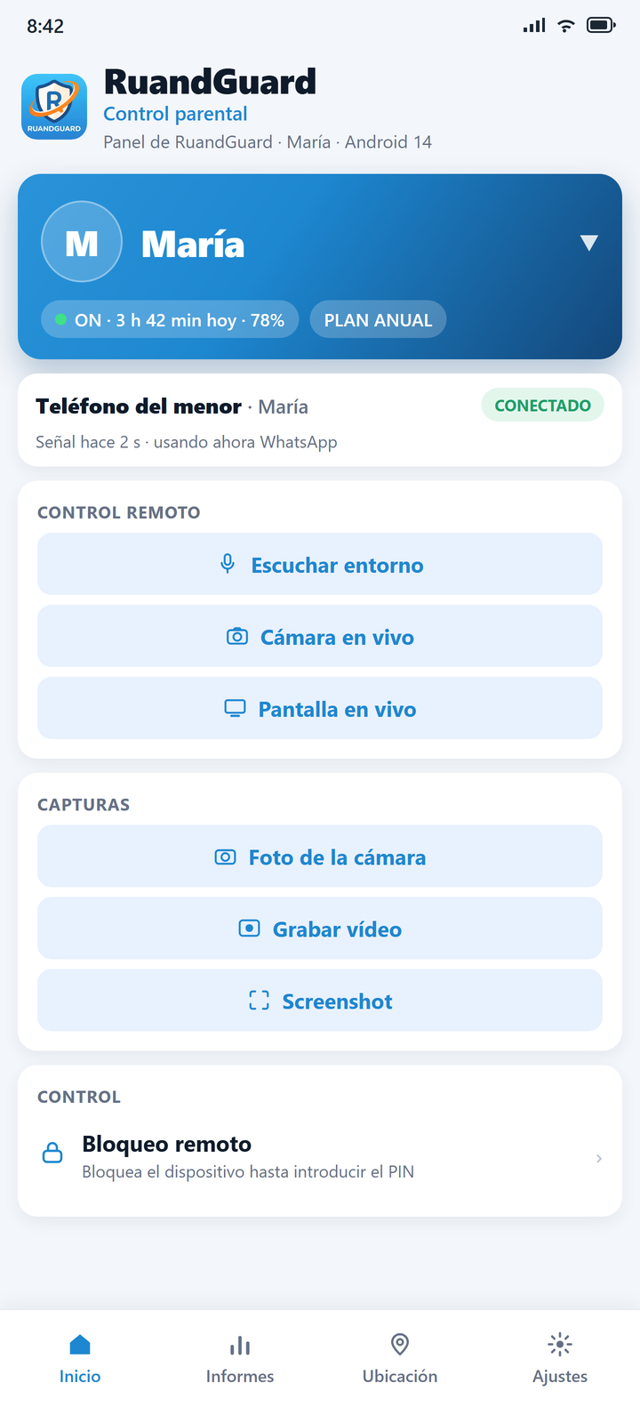 Panel del tutor de RuandGuard